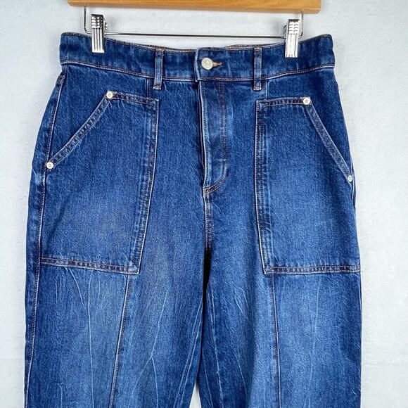 EUC LOFT High Rise Utility Straight Button Front Dark Stone Wash Jeans 4/ 27 - Picture 5 of 14